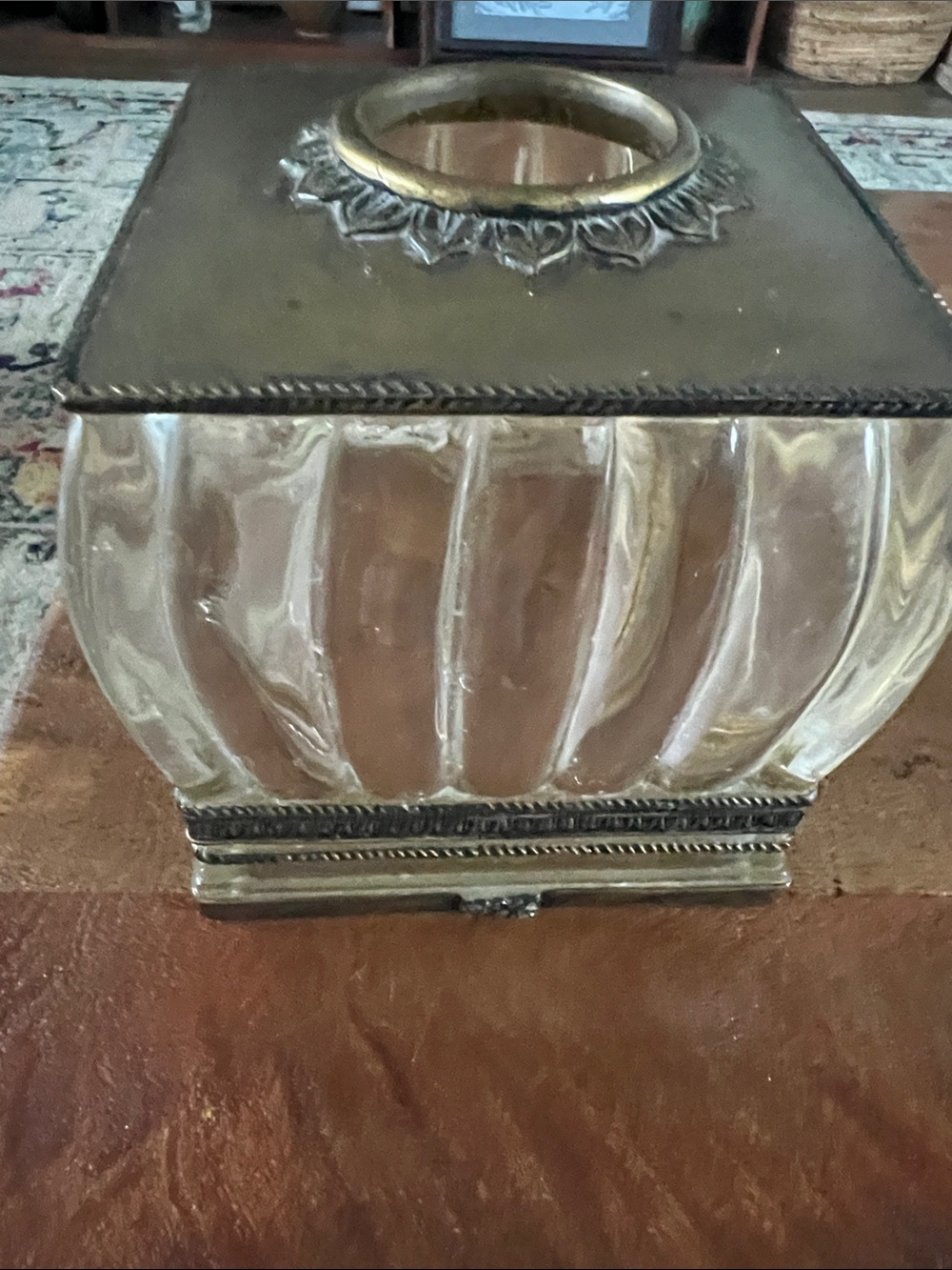 Antique-Style Clear Glass and Brass Accent Vase - Unbranded
